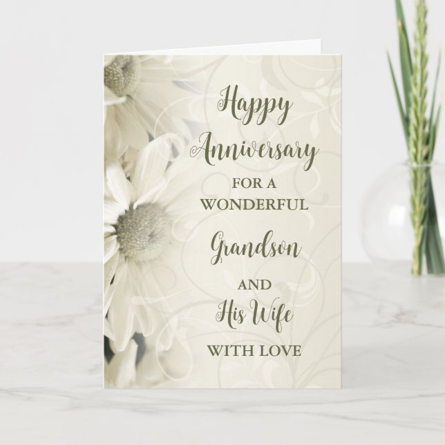 Tarjeta Aniversario de la abuela floral y la esposa (Anverso)