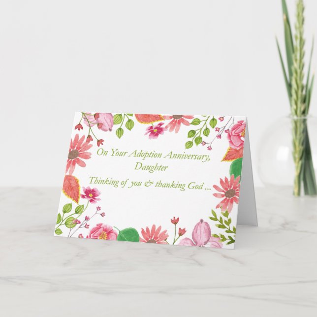 Tarjeta Aniversario de la Adopción de la Hija Flores de co (Anverso)