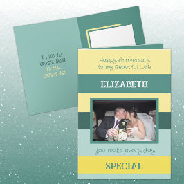 Tarjeta Aniversario de la bella esposa foto verde amarillo