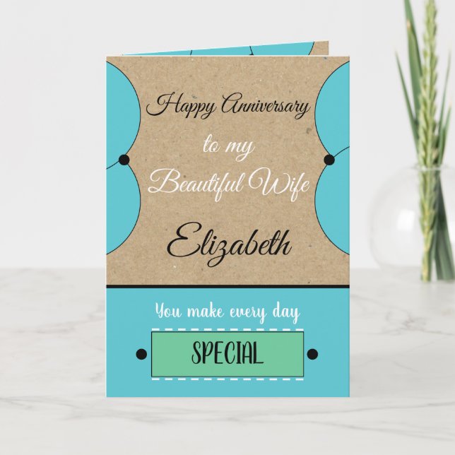 Tarjeta Aniversario de la esposa cada día es especial azul (Anverso)