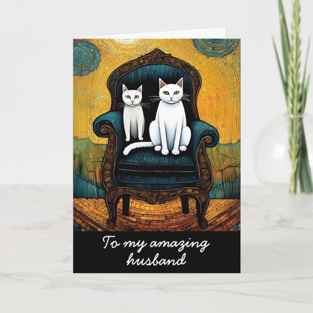 Tarjeta Aniversario de la esposa del marido del gato blanc (Anverso)