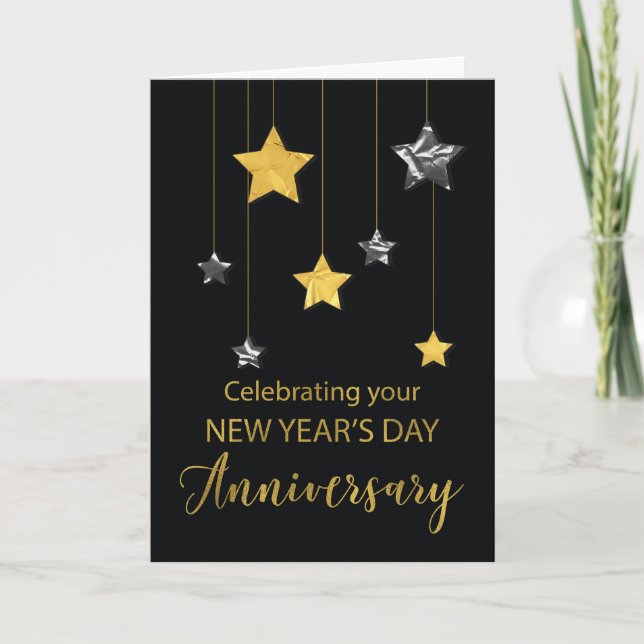 Tarjeta Aniversario de la estrella de Año Nuevo resplandec (Anverso)