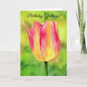 Tarjeta Aniversario de la flor de tulipán amarillo rosa bo