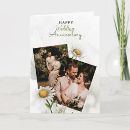 Tarjeta Aniversario de la floral blanca simple feliz Boda