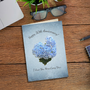 Tarjeta Aniversario de la forma del corazón Hidrangea Azul