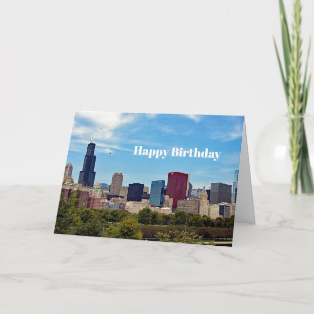 Tarjeta Aniversario de la foto de Chicago City Skyline (Anverso)