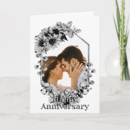 Tarjeta Aniversario de la foto del girasol blanco y negro