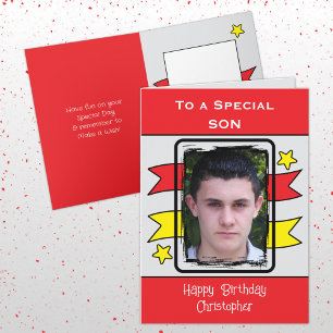 Tarjeta Aniversario de la foto roja del hijo especial