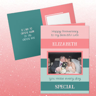 Tarjeta Aniversario de la hermosa esposa foto verde rosa