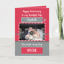 Tarjeta Aniversario de la hermosa esposa gris rojo