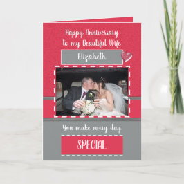 Tarjeta Aniversario de la hermosa esposa gris rojo