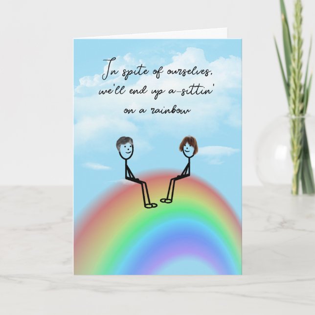 Tarjeta Aniversario de la imagen de un palo en un arcoiris (Anverso)
