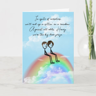 Tarjeta Aniversario de la imagen de un palo en un arcoiris