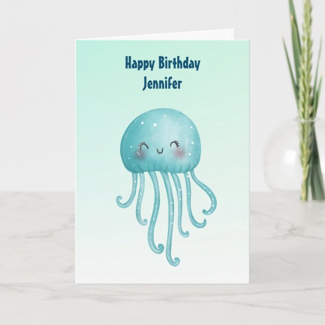 Tarjeta Aniversario de la medusa azul-verde dulce (Anverso)