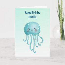 Tarjeta Aniversario de la medusa azul-verde dulce
