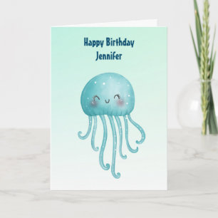 Tarjeta Aniversario de la medusa azul-verde dulce