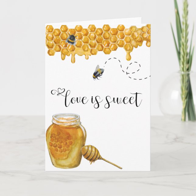 Tarjeta Aniversario de la miel de abeja El amor es dulce (Anverso)