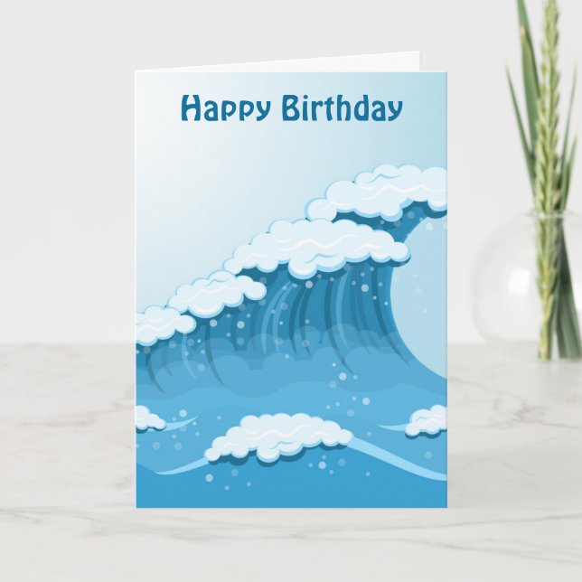 Tarjeta Aniversario de la ola azul de la surf y el océano (Anverso)