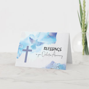 Tarjeta Aniversario de la Ordenación Bendeciendo Cruz Púrp