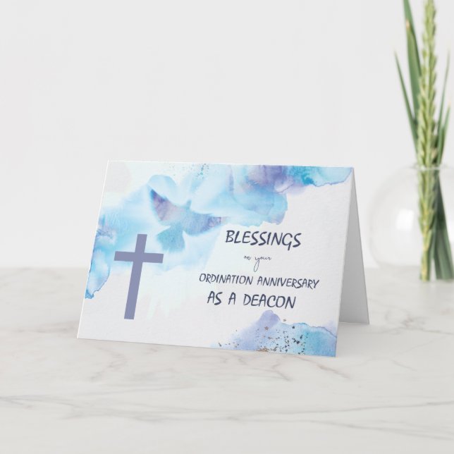 Tarjeta Aniversario de la Ordenación de Deacon bendiciendo (Anverso)