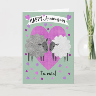 Tarjeta Aniversario de la oveja con ovejas y corazones