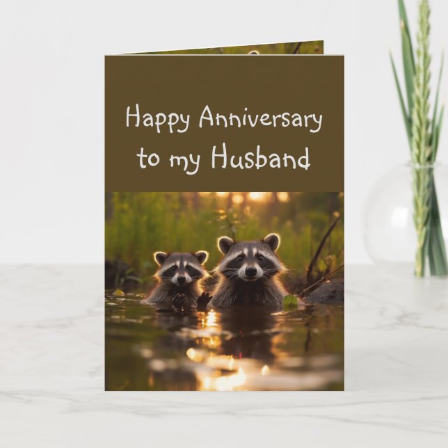Tarjeta Aniversario de la pareja de esposos Fun Raccoon An (Anverso)