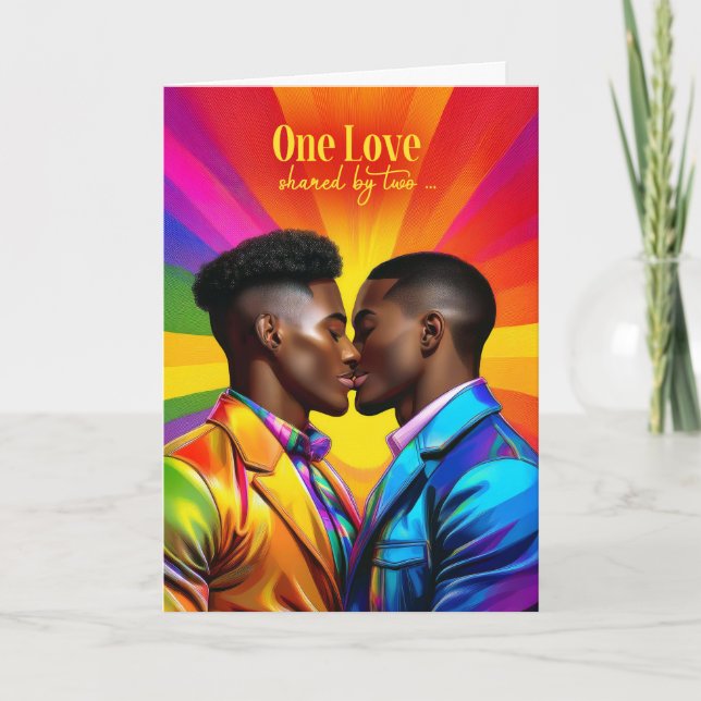 Tarjeta Aniversario de la pareja gay Arcoiris afroamerican (Anverso)