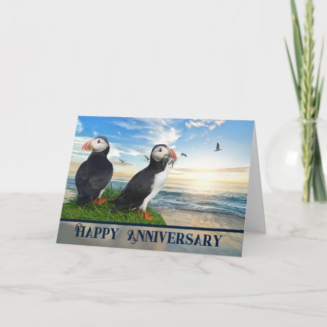 Tarjeta Aniversario de la Pareja Puffin (Anverso)