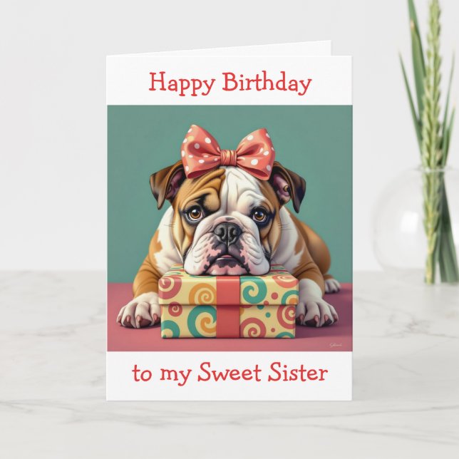 Tarjeta Aniversario de la pata de la hermana | Bulldog gra (Anverso)