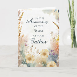 Tarjeta Aniversario de la pérdida de padre con flores silv