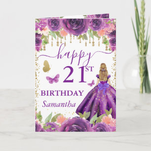 Tarjeta Aniversario de la princesa morada Blonde