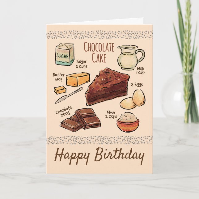 Tarjeta Aniversario de la receta del pastel de chocolate (Anverso)