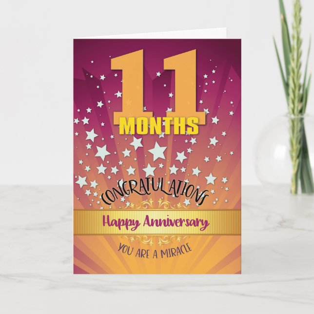 Tarjeta Aniversario de la Recuperación de 11 Meses Negrita (Anverso)