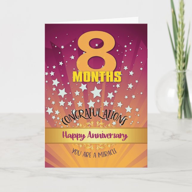 Tarjeta Aniversario de la Recuperación de 8 Meses Negrita  (Anverso)