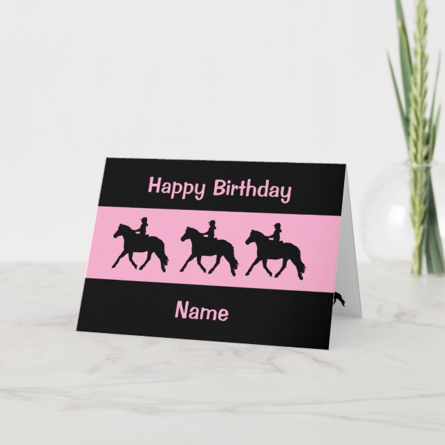 Tarjeta Aniversario de la silueta de trote negro rosado (Anverso)