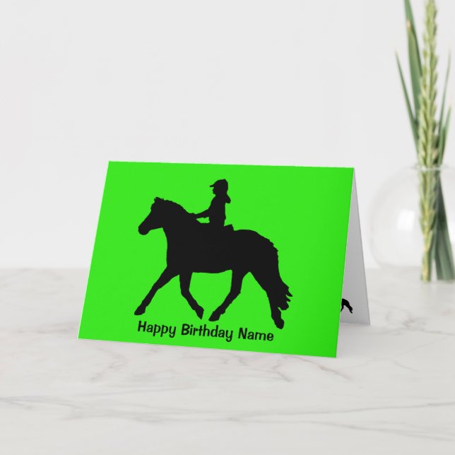 Tarjeta Aniversario de la silueta del jinete de ponía verd (Anverso)