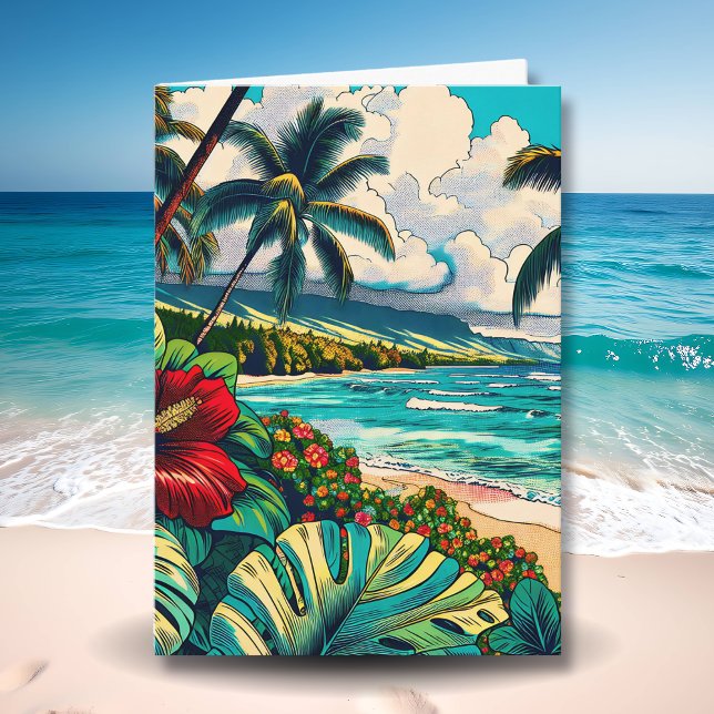 Tarjeta Aniversario de la temática hawaiana de bonito (Subido por el creador)