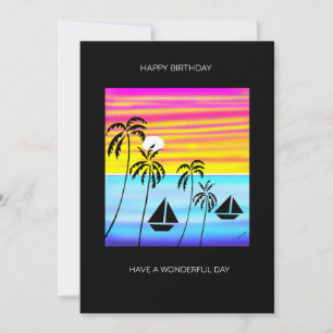 Tarjeta Aniversario de la vela del atardecer tropical