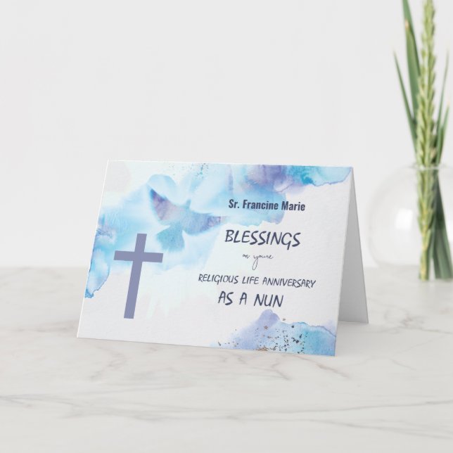 Tarjeta Aniversario de la Vida Religiosa Nun Bendeciendo P (Anverso)