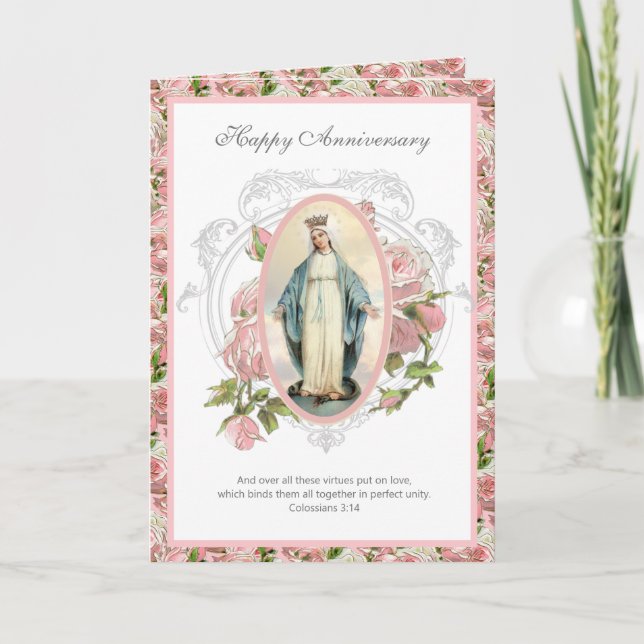 Tarjeta Aniversario de la Virgen María Rosas (Anverso)