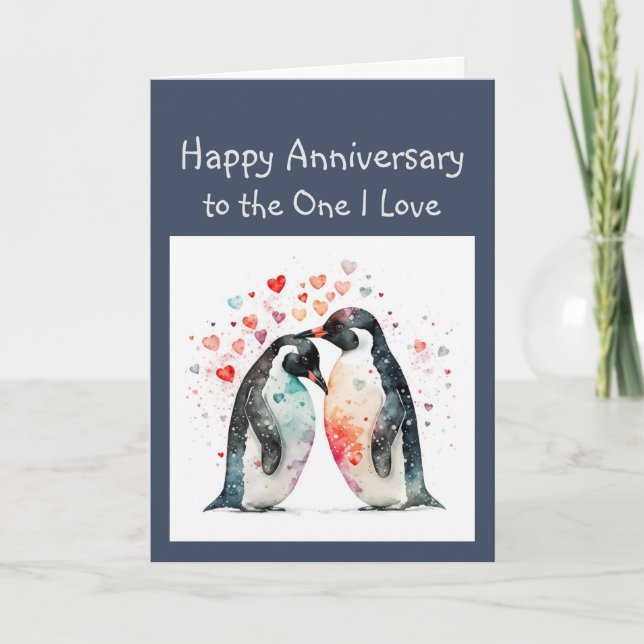 Tarjeta Aniversario de las Aves Pingüinas de Amo y Amigo (Anverso)
