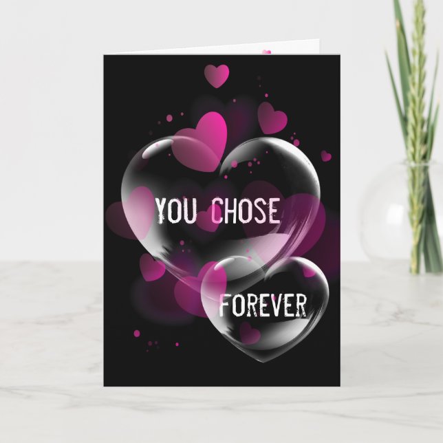 Tarjeta Aniversario de las burbujas del corazón en negro (Anverso)