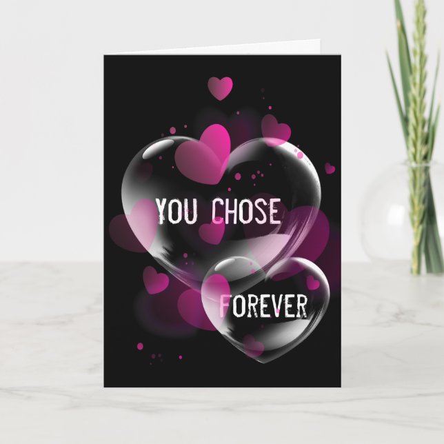 Tarjeta Aniversario de las burbujas del corazón en negro (Anverso)
