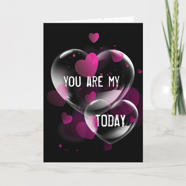 Tarjeta Aniversario de las burbujas del corazón en negro (Anverso)