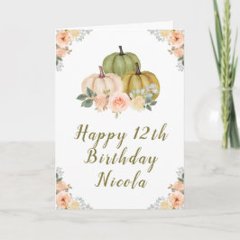 Tarjeta Aniversario de las calabazas florales Sage Green y