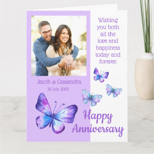 Tarjeta Aniversario de las Mariposas Azules Moradas, foto 