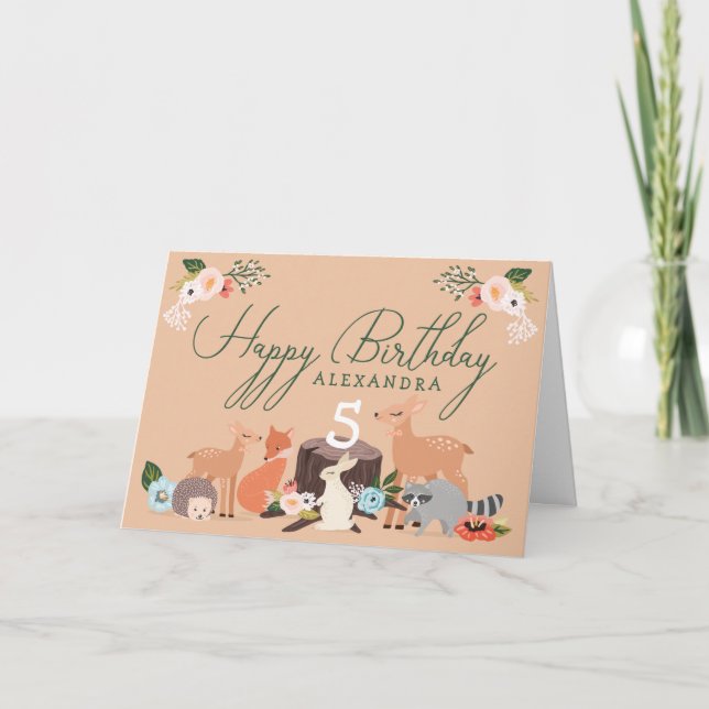 Tarjeta Aniversario de los animales del bosque de Cute Woo (Anverso)