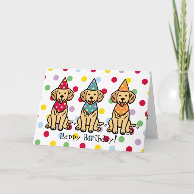 Tarjeta Aniversario de los Cachorros de Golden Retriever (Anverso)