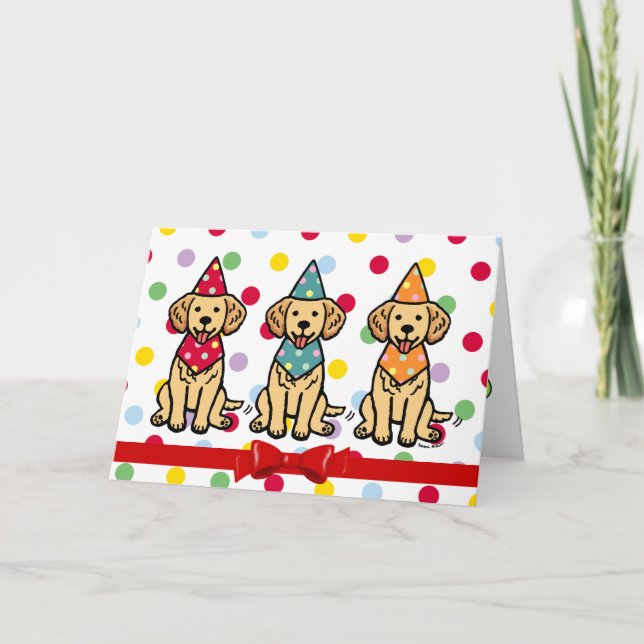 Tarjeta Aniversario de los Cachorros de Golden Retriever (Anverso)