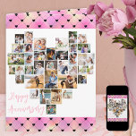 Tarjeta Aniversario de los corazones de amor rosados del C<br><div class="desc">Tarjeta de aniversario de boda de Collage de fotos de corazón que puede personalizar con hasta 36 fotos diferentes y su mensaje personalizado dentro. El collage de fotos en forma de corazón está compuesto de imágenes verticales, paisajísticas y cuadradas. Si tienes algún problema con una foto que se muestre lo...</div>